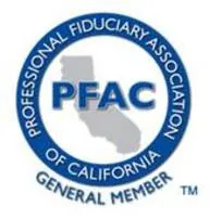 A blue and white logo for the professional fiduciary association of california.